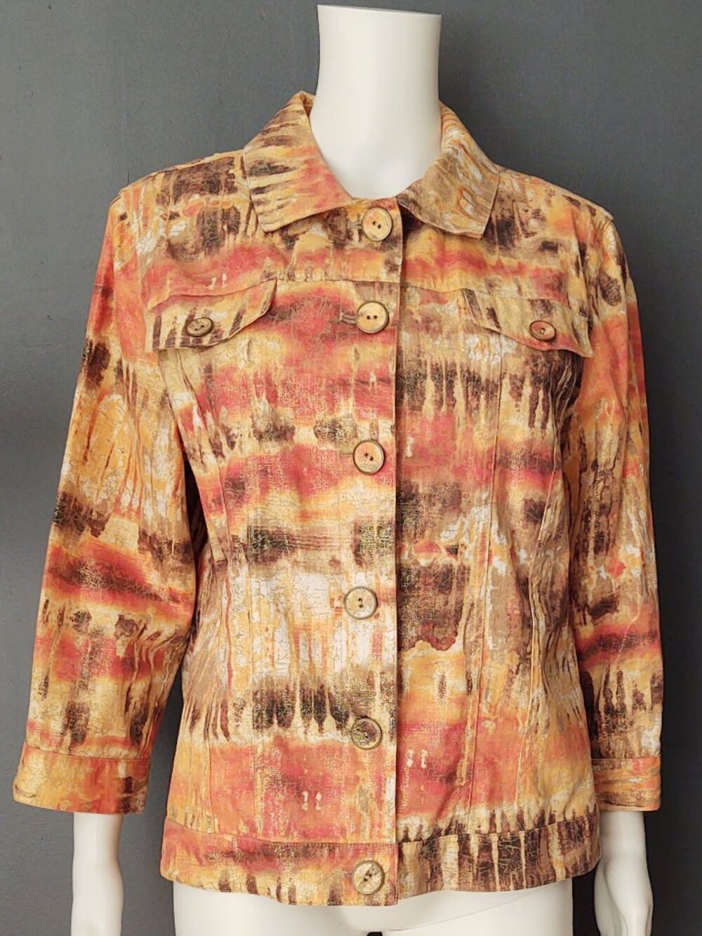 Orange, cream, gold and brown short jacket
